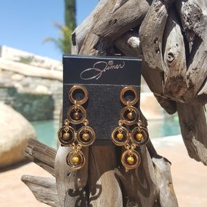 22K Gold Stunning 2'' Earrings Genuine Tiger's Eye